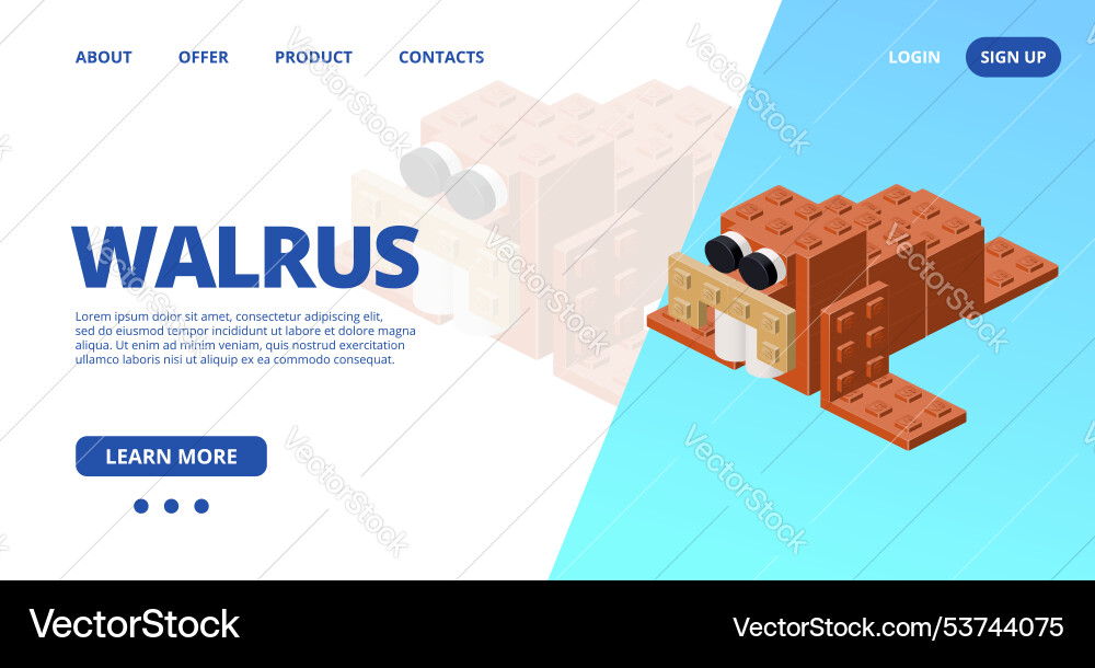 Web template with a walrus vector image