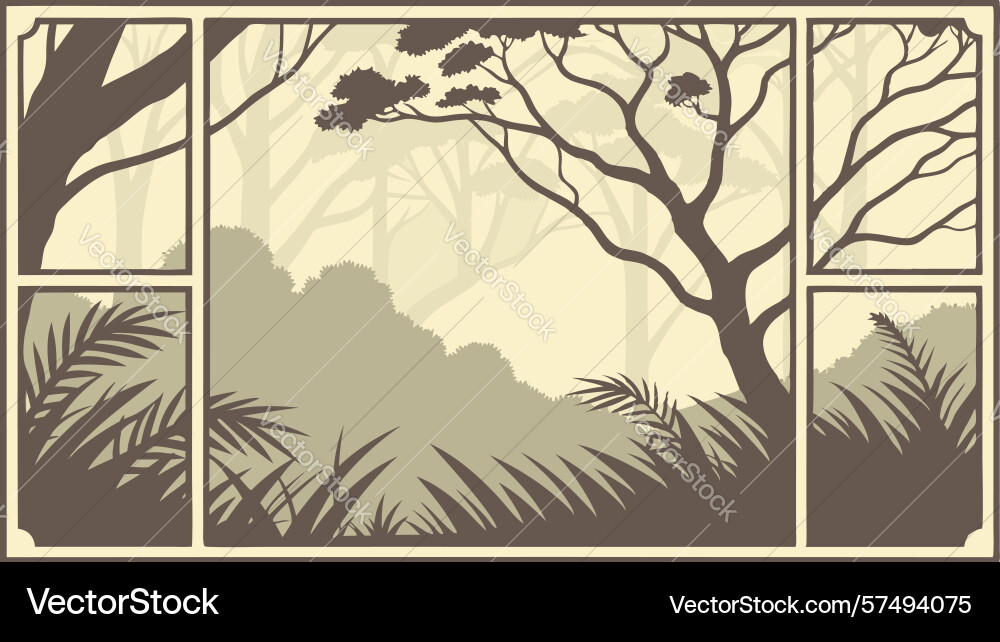 Window frame portal to dense mysterious forest vector image
