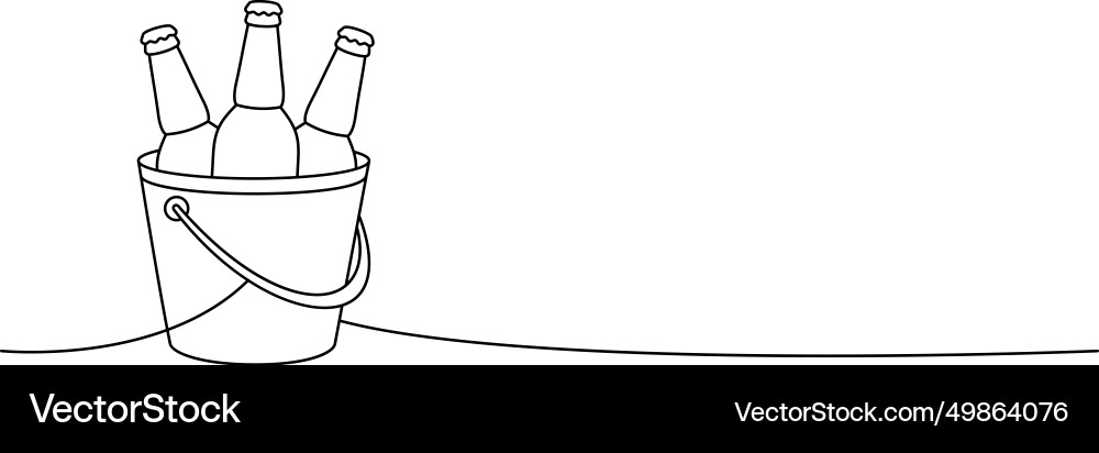 Beer bottles in a ice bucket one line continuous Vector Image