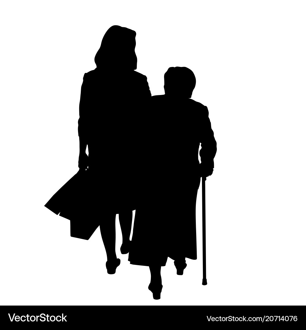 Elderly Mother and Daughter Silhouette Vector Image