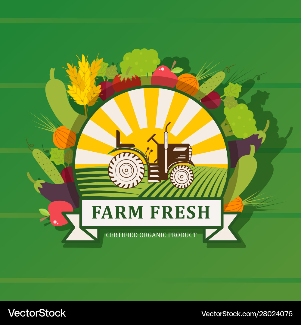 Farm Fresh Label - Tractor Emblem Vector Image