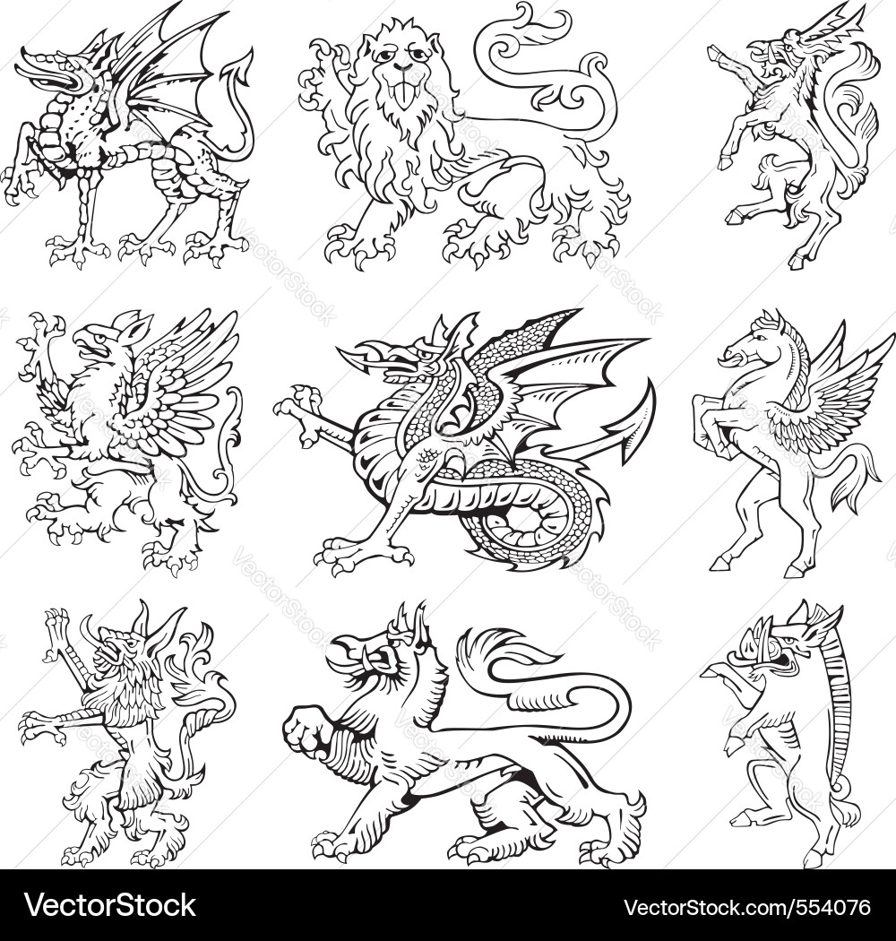 Heraldic Monsters Vol III - Woodcut Style Vector Image