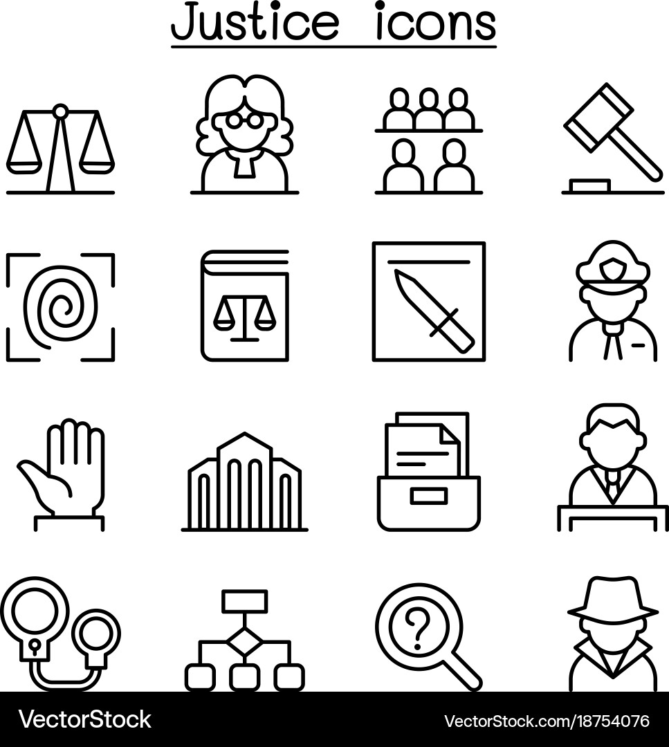 Justice Court Law Icons - Thin Line Vector Image