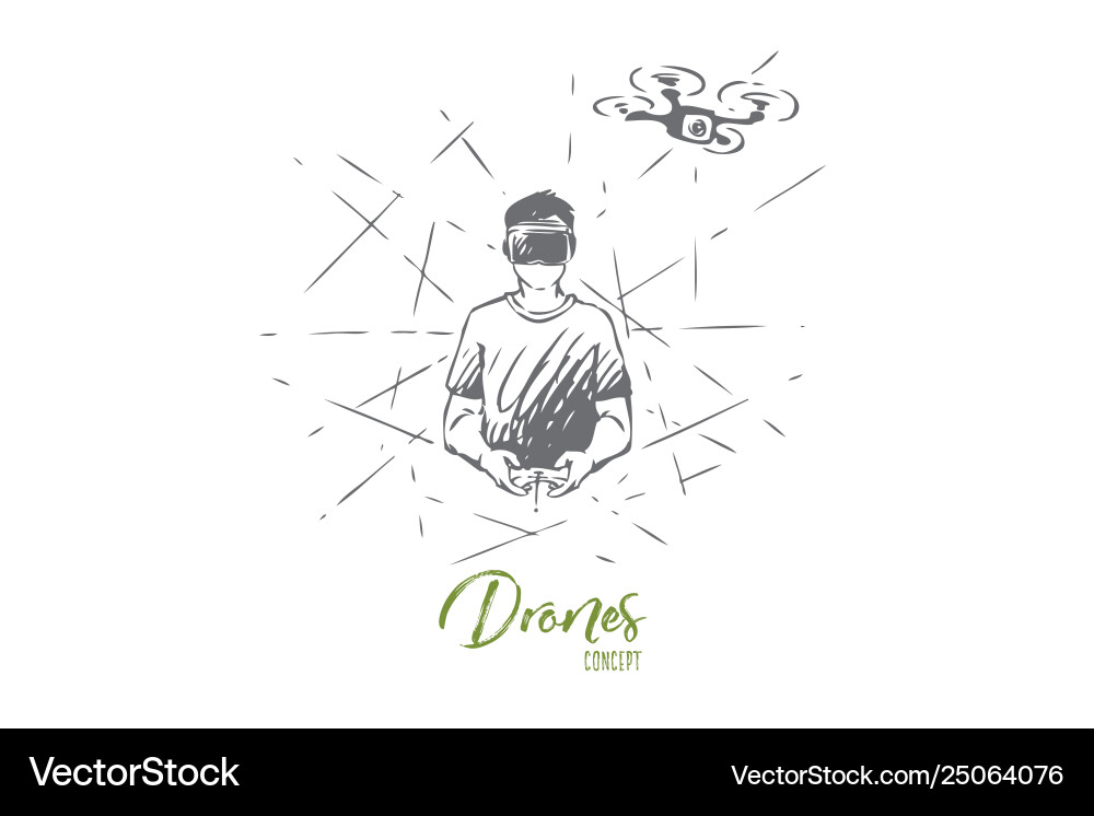 Man Controlling Drone - Sketch Concept Vector Image