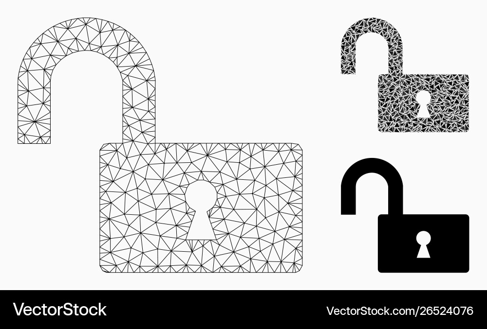 Open lock mesh 2d model and triangle mosaic Open lock mesh 2d model and triangle mosaic vector image