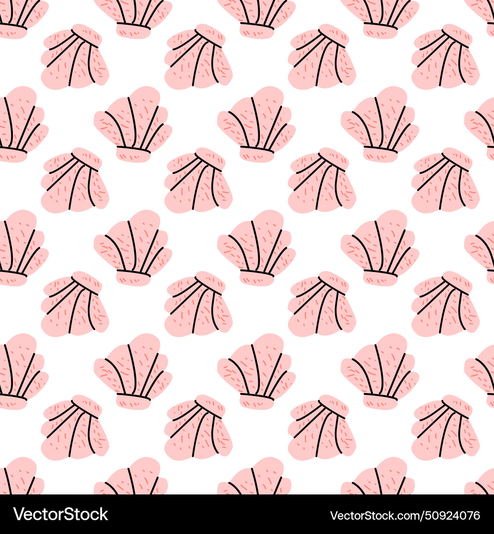 Pink seashell seamless pattern in flat style Pink seashell seamless pattern in flat style vector image