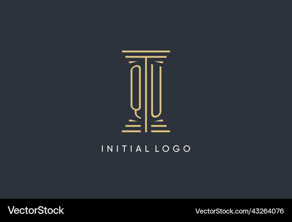 Qu initial monogram with pillar shape logo design vector image