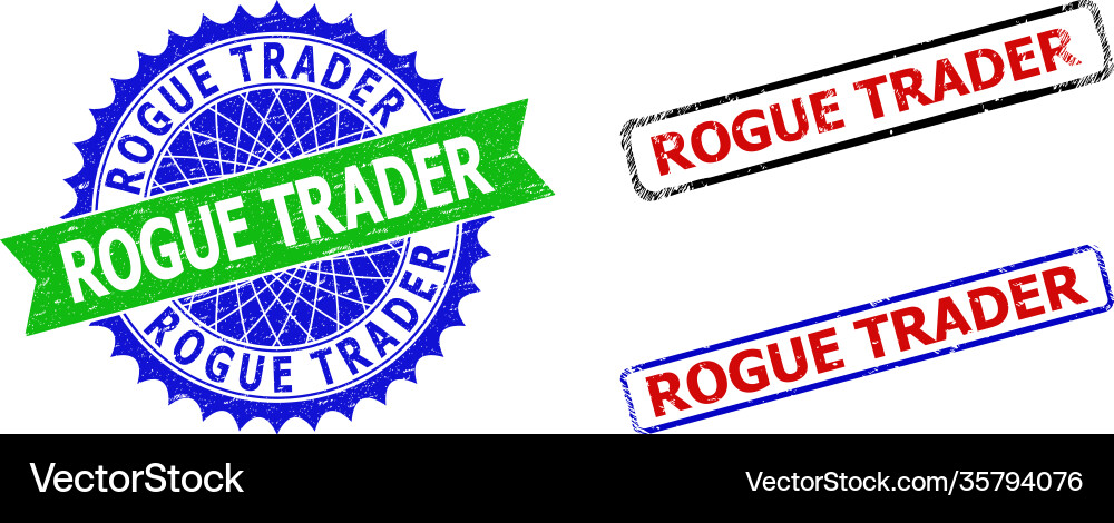 Rogue trader rosette and rectangle bicolor stamp Rogue trader rosette and rectangle bicolor stamp vector image
