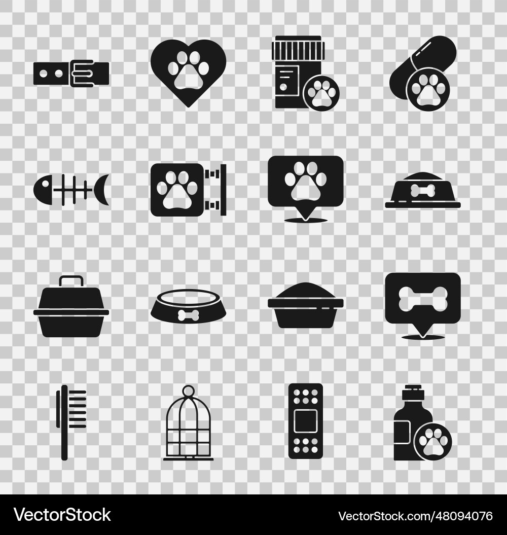 Set pet shampoo dog bone food bowl medicine Set pet shampoo dog bone food bowl medicine vector image