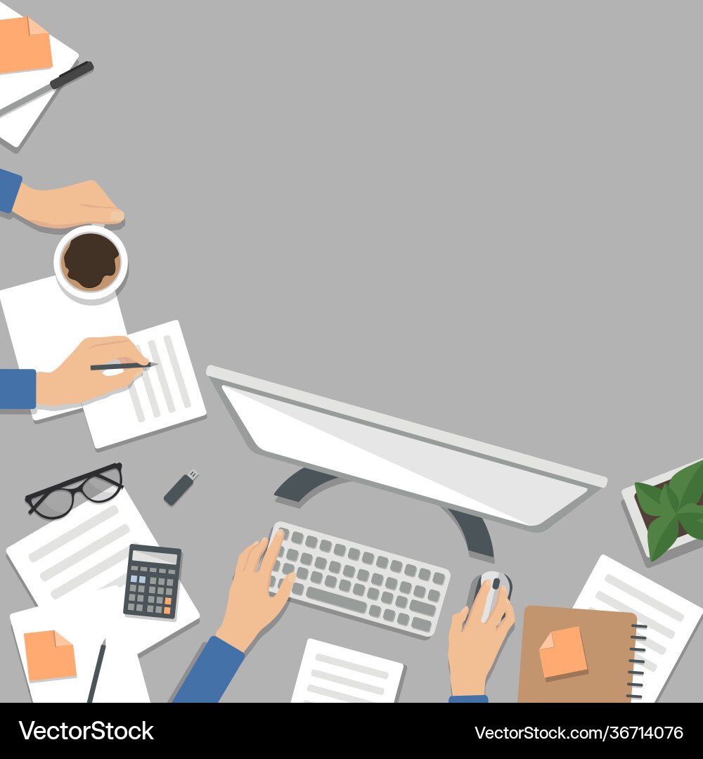 Workplace desktop background top view table Workplace desktop background top view table vector image
