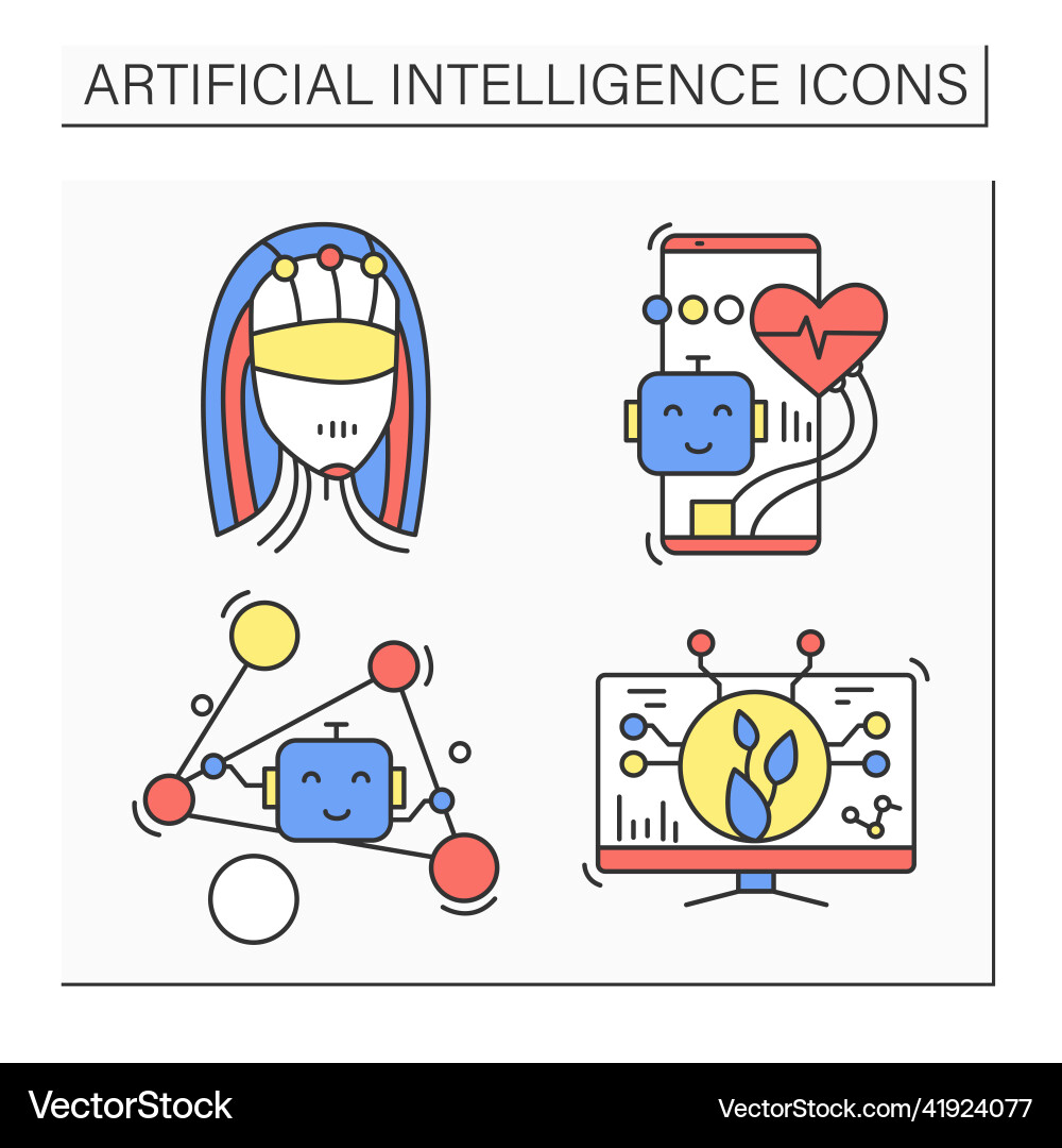 Artificial intelligence color icons set Artificial intelligence color icons set vector image