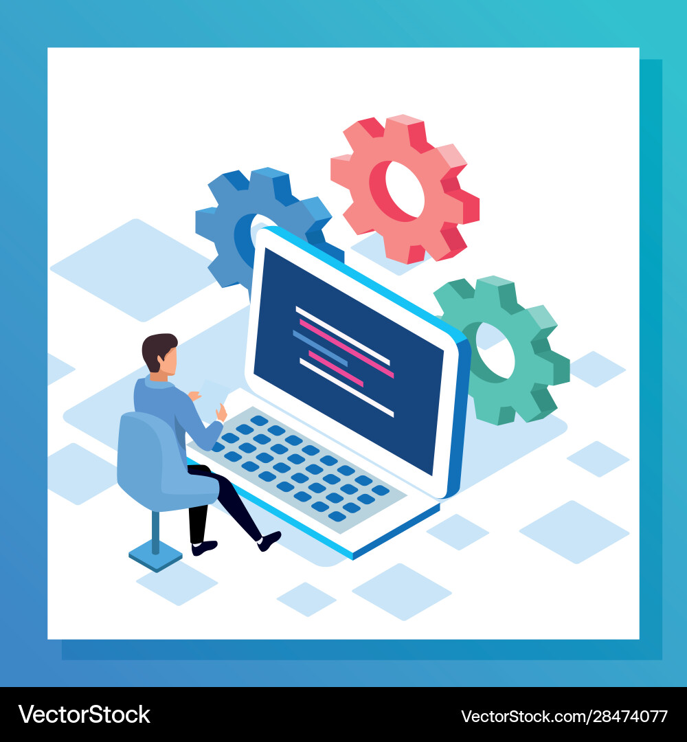 Big data colorful design with laptop computer vector image