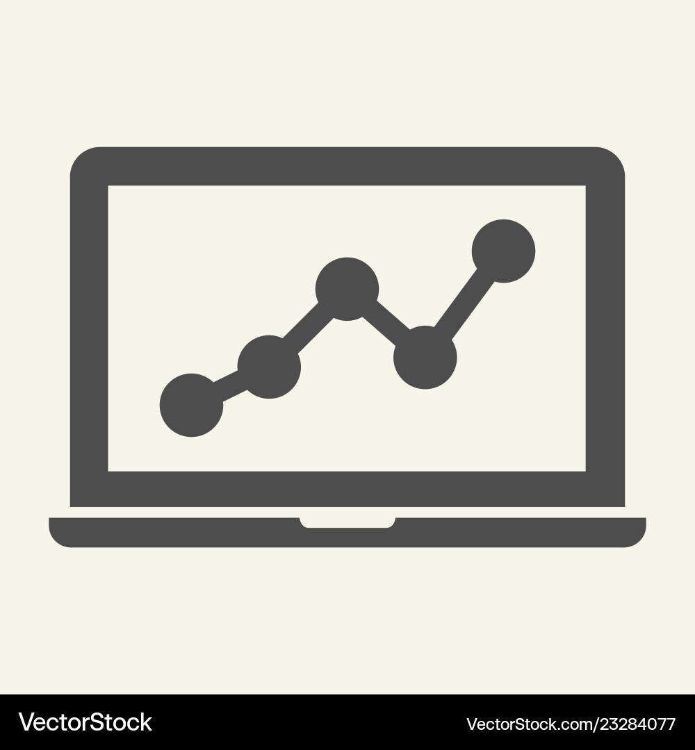 Chart on laptop solid icon graph notebook Chart on laptop solid icon graph notebook vector image
