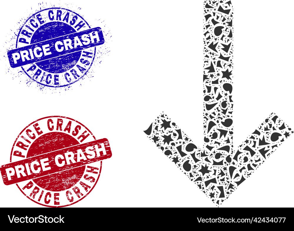 Down arrow mosaic of shards with price crash Down arrow mosaic of shards with price crash vector image