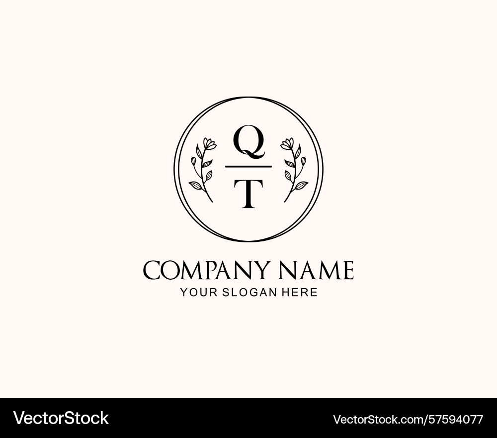Minimalist qt monogram logos with botanical Vector Image