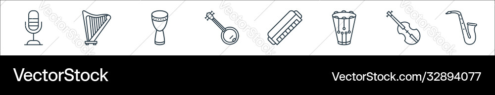 Music instruments line icons linear set quality Music instruments line icons linear set quality vector image