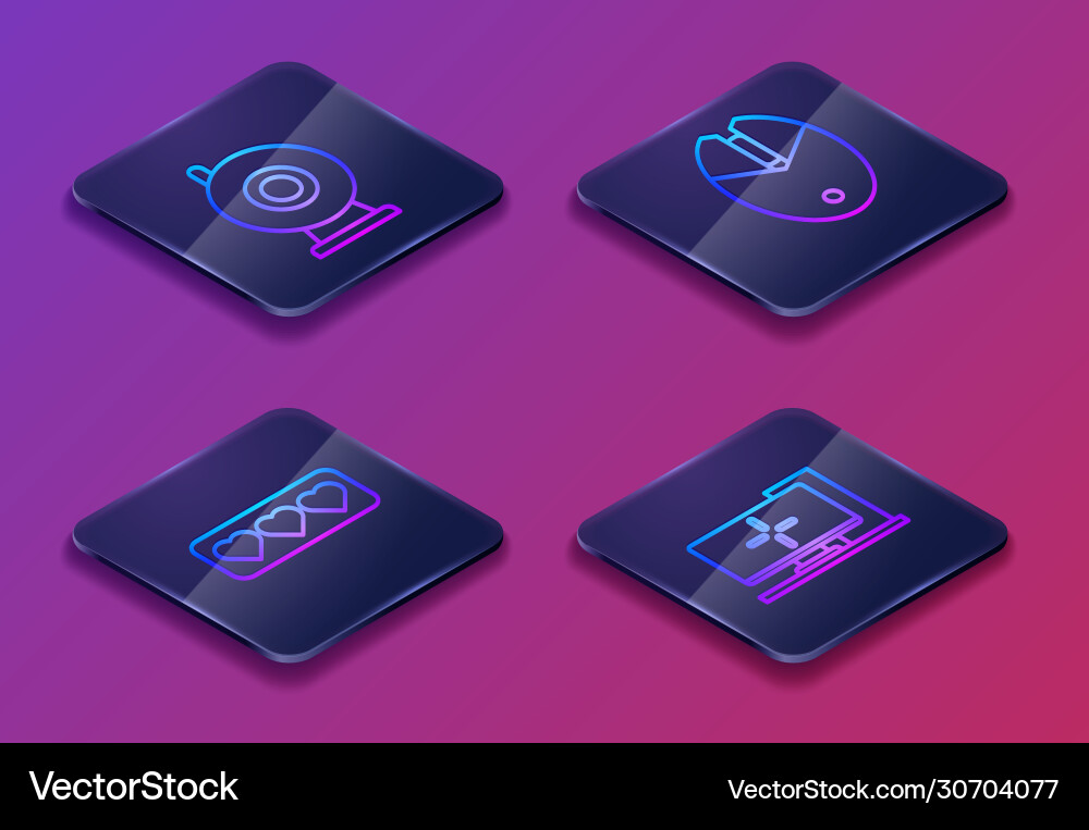 Set isometric line web camera like and heart Set isometric line web camera like and heart vector image