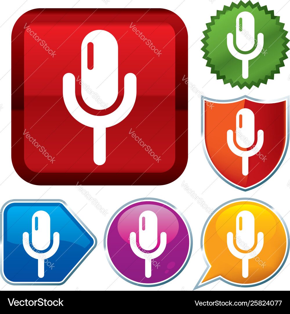 Set shiny icon series on buttons microphone Vector Image