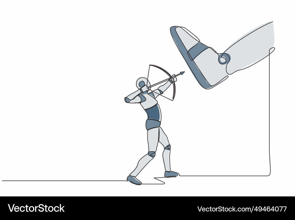 Single continuous line drawing robot aiming bow Single continuous line drawing robot aiming bow vector image