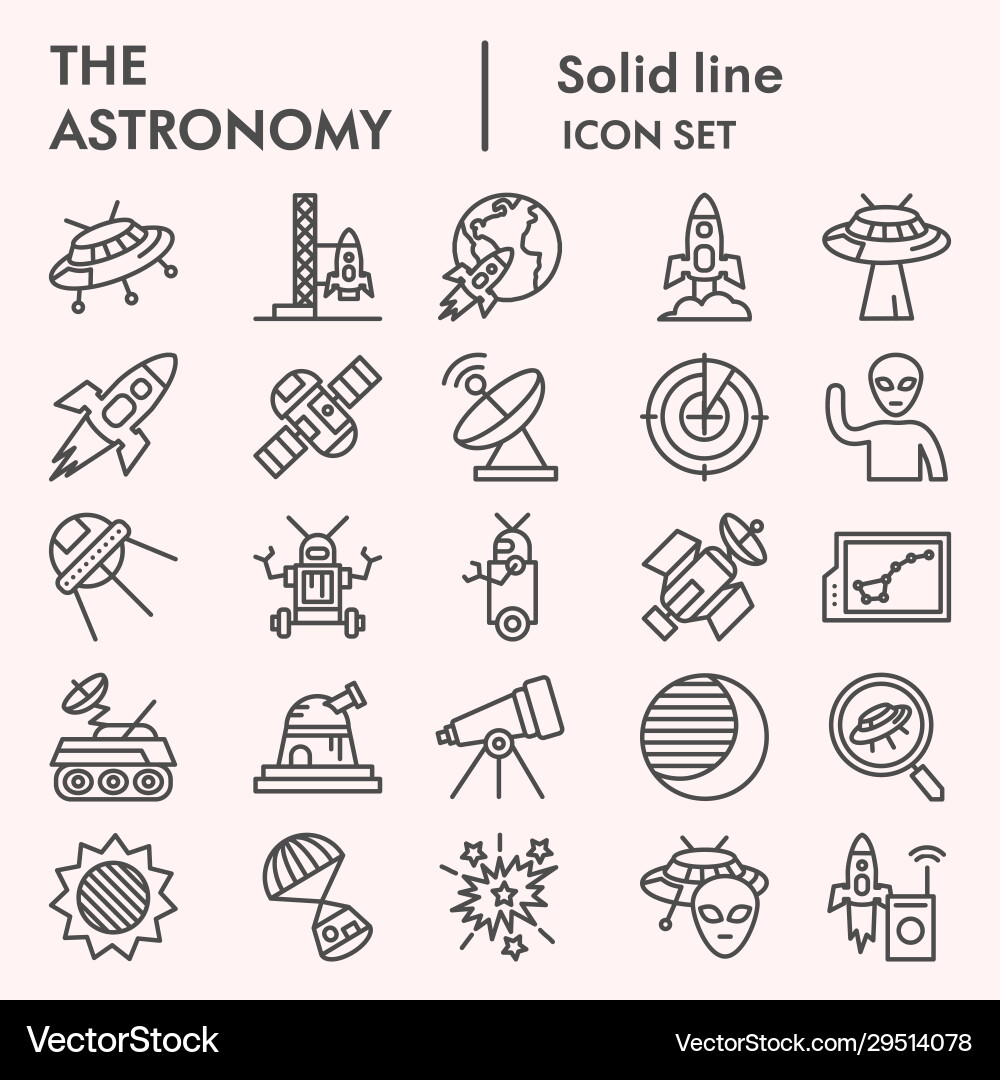 Astronomy line icon set universe objects Astronomy line icon set universe objects vector image