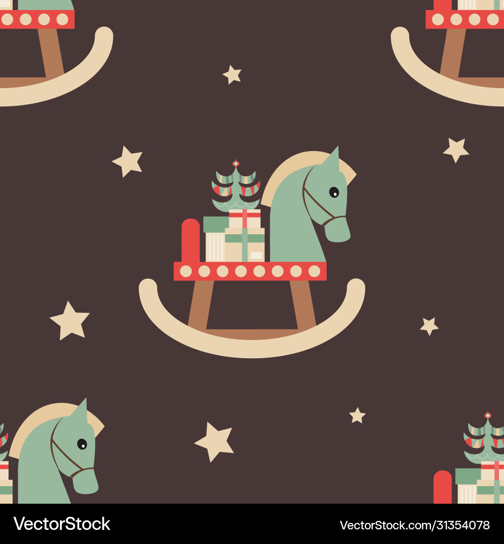 Christmas Seamless Pattern - Wooden Horse Vector Image