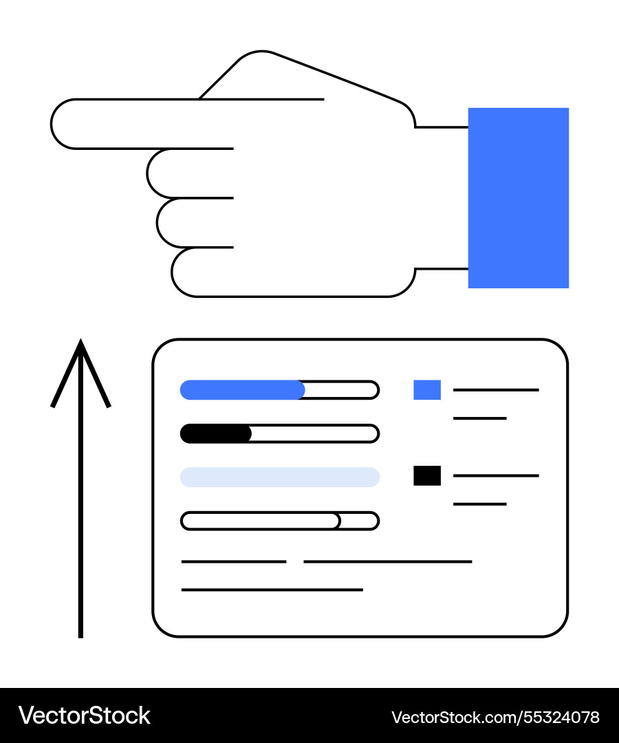 Hand pointing left above business data chart Hand pointing left above business data chart vector image