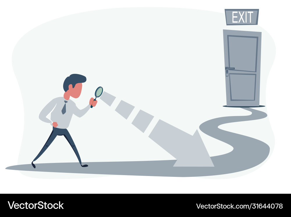 Man with a magnifier is looking for way out Man with a magnifier is looking for way out vector image