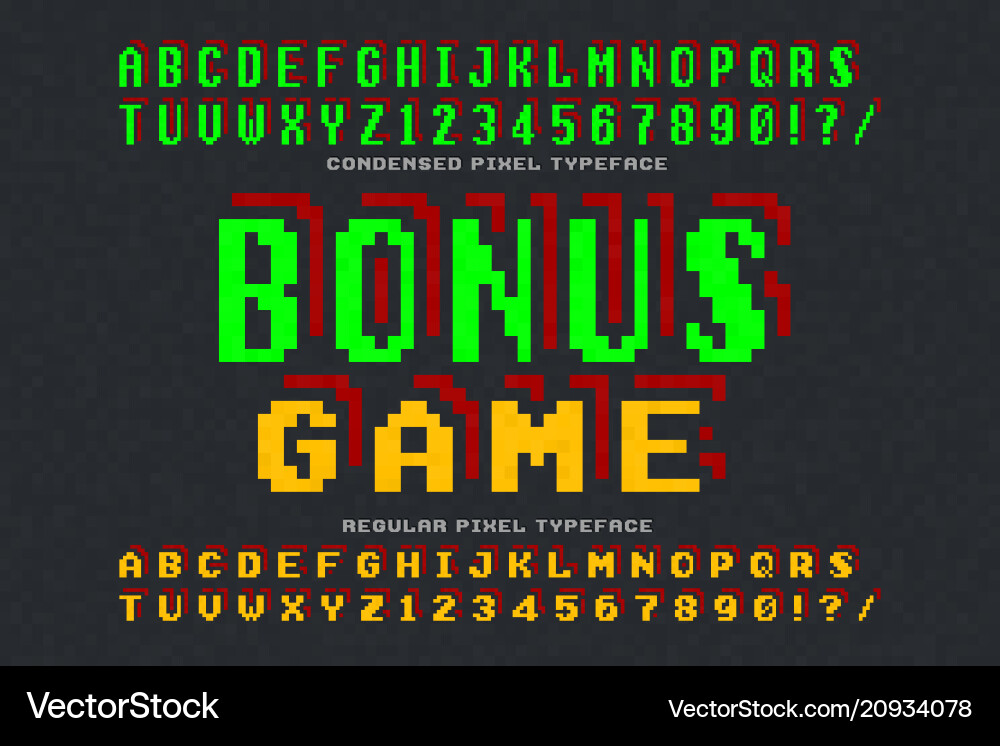 Pixel font design stylized like in 8-bit Pixel font design stylized like in 8-bit vector image