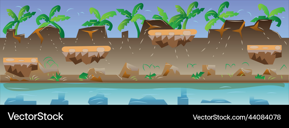 River with floating rocks game background River with floating rocks game background vector image