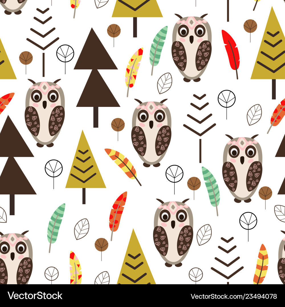 Seamless pattern with owl in forest scandinavian s Seamless pattern with owl in forest scandinavian s Vector Image