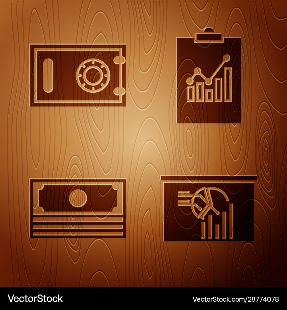 Set board with graph chart safe stacks paper vector image