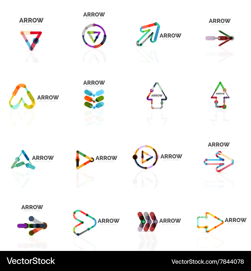 Set of linear arrow abstract logos connected vector image