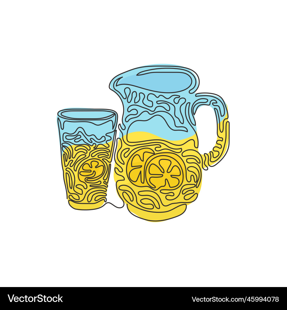 Single continuous line drawing lemonade in jug Single continuous line drawing lemonade in jug Vector Image