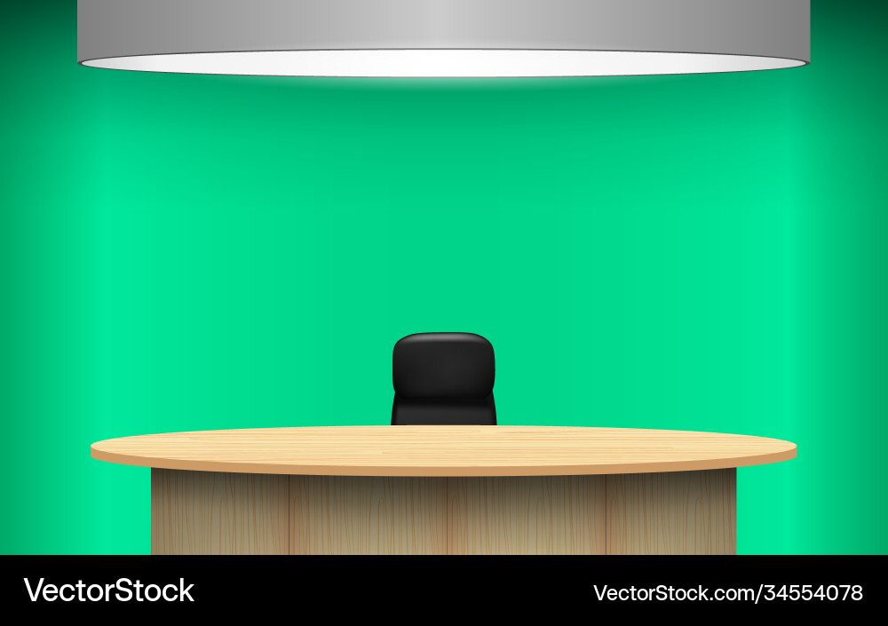 Table and chair in news studio room with green Table and chair in news studio room with green vector image