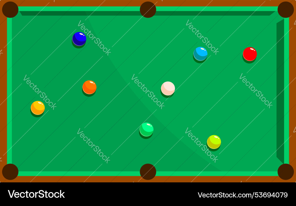 Empty pool table with colorful balls scattered Empty pool table with colorful balls scattered vector image