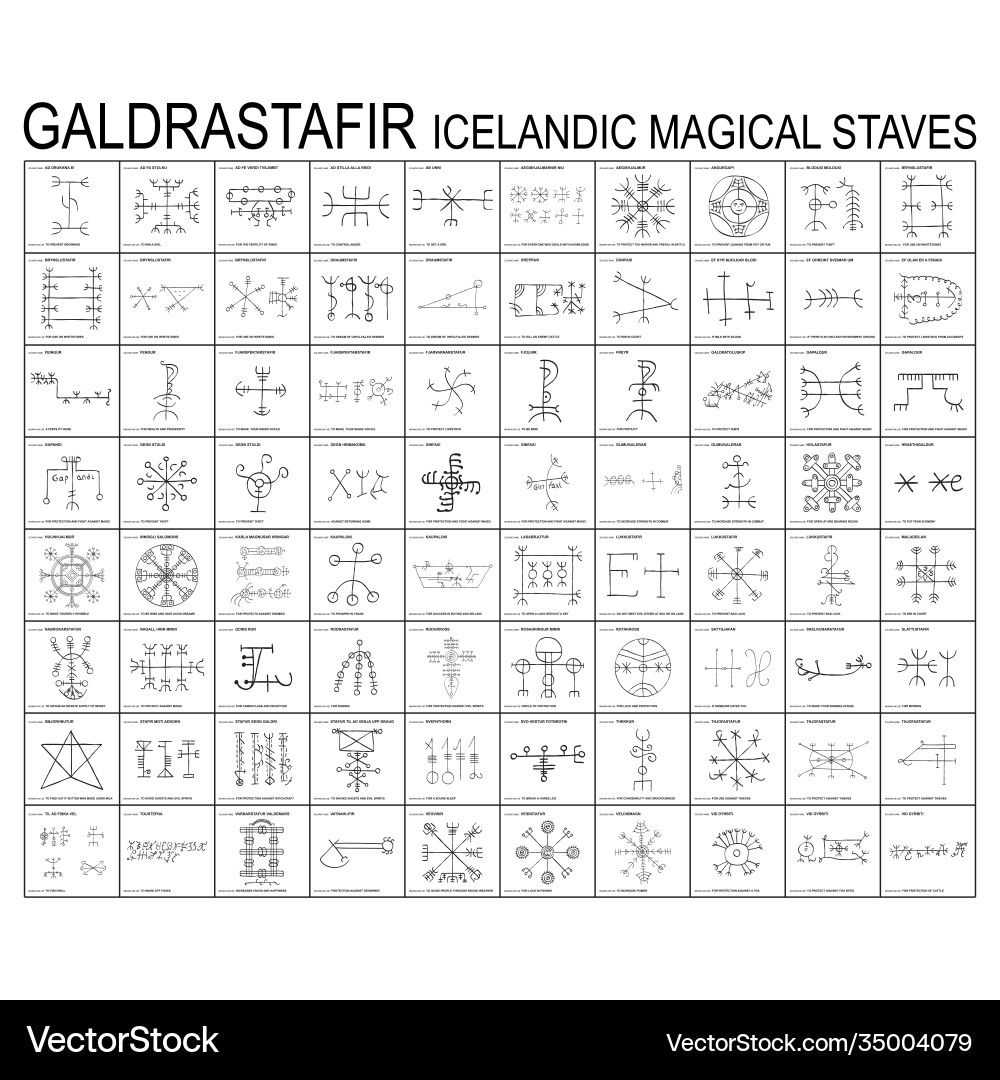 Icelandic Galdrastafir Rune Symbols – Royalty-Free Vector | VectorStock, image size:1000x1080