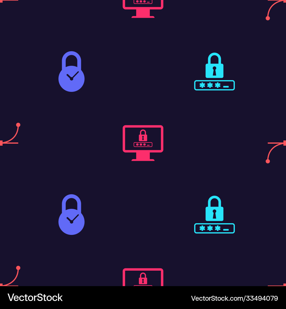 Set password protection padlock with clock Vector Image