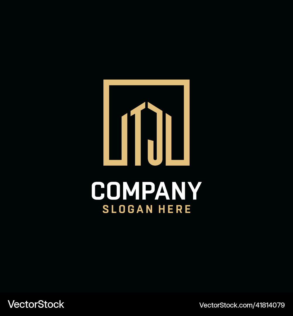 Tj initial monogram logo design with square shape vector image