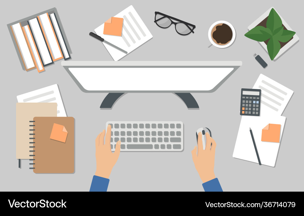 Workplace desktop background top view table Vector Image