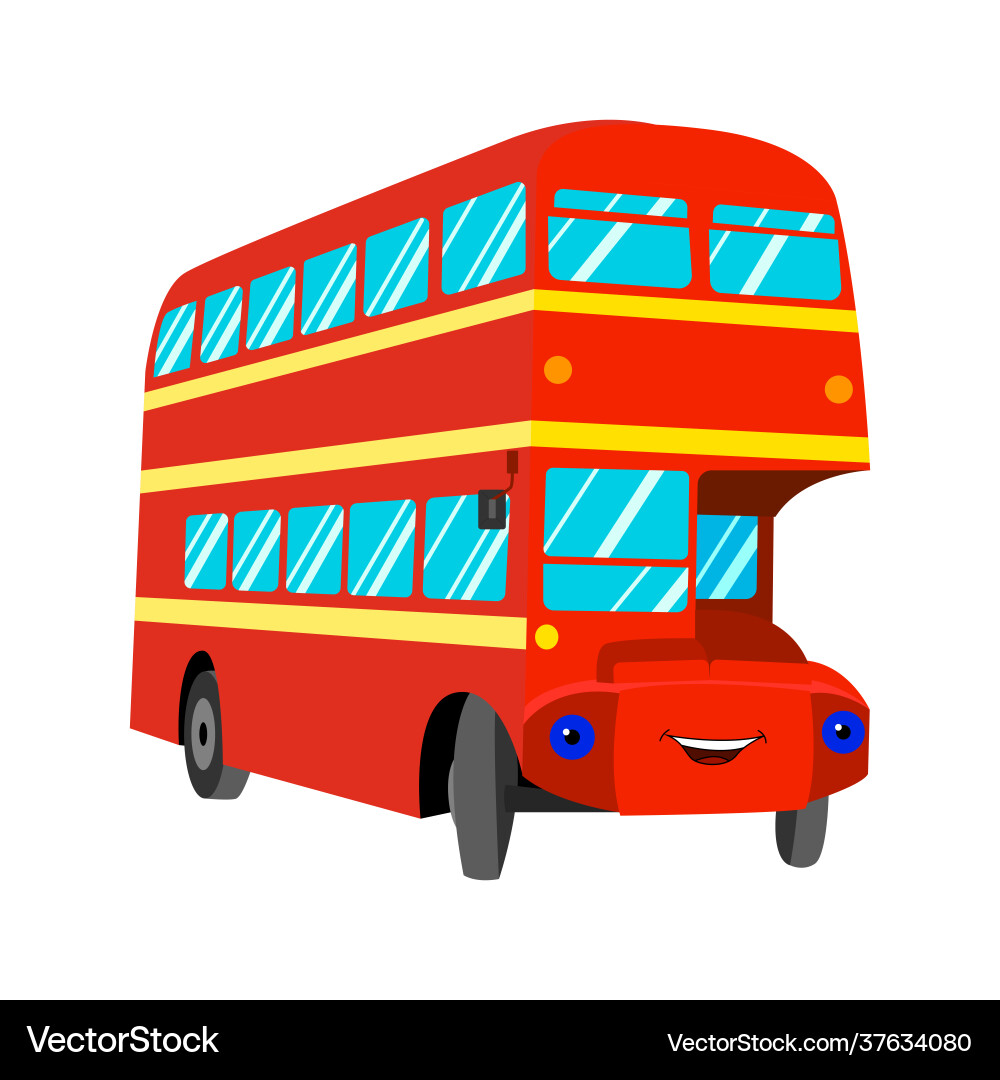 Cartoon red bus with eyes double-decker Cartoon red bus with eyes double-decker vector image