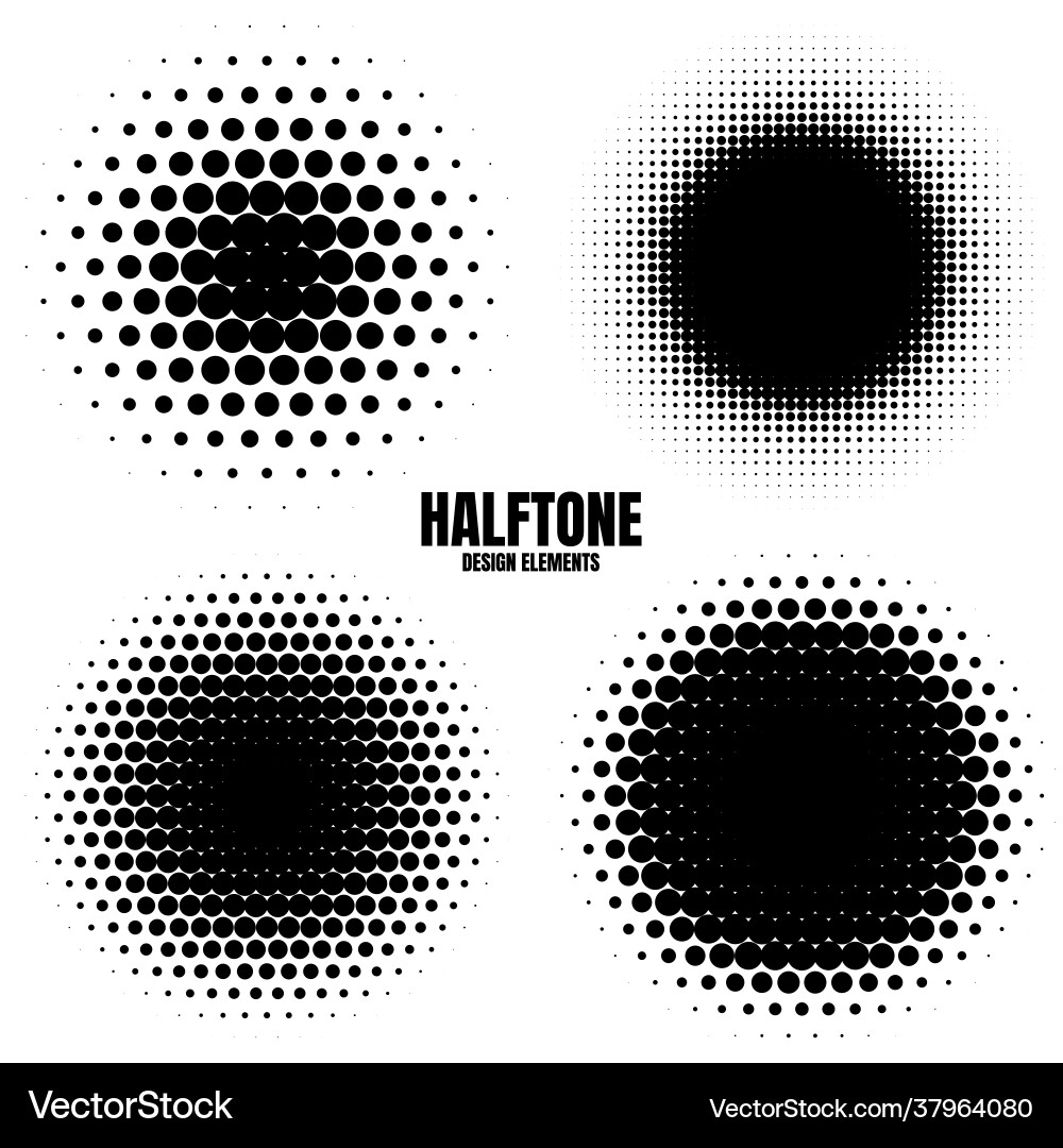 Circle halftone design elements with black dots Circle halftone design elements with black dots vector image