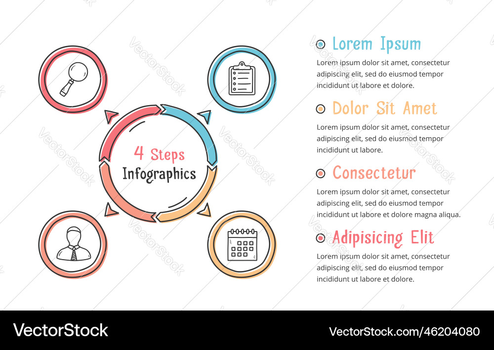 Doodle circle diagram with four elements Vector Image
