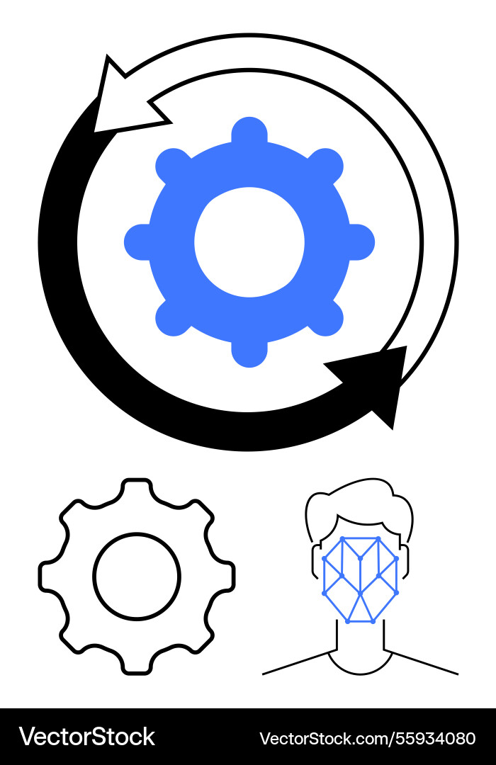 Gear with arrows representing workflow automation Gear with arrows representing workflow automation Vector Image