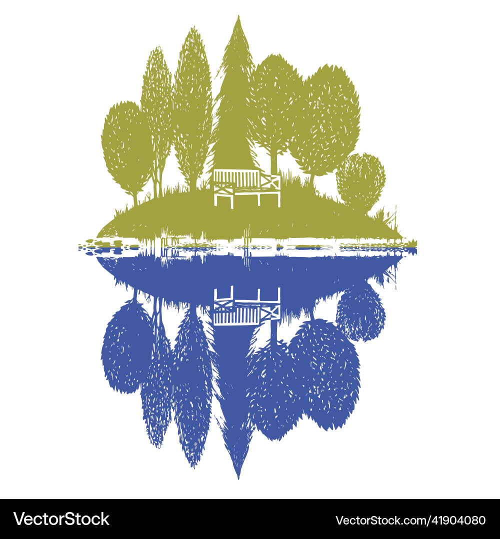 Island with reflection in two colors Island with reflection in two colors Vector Image