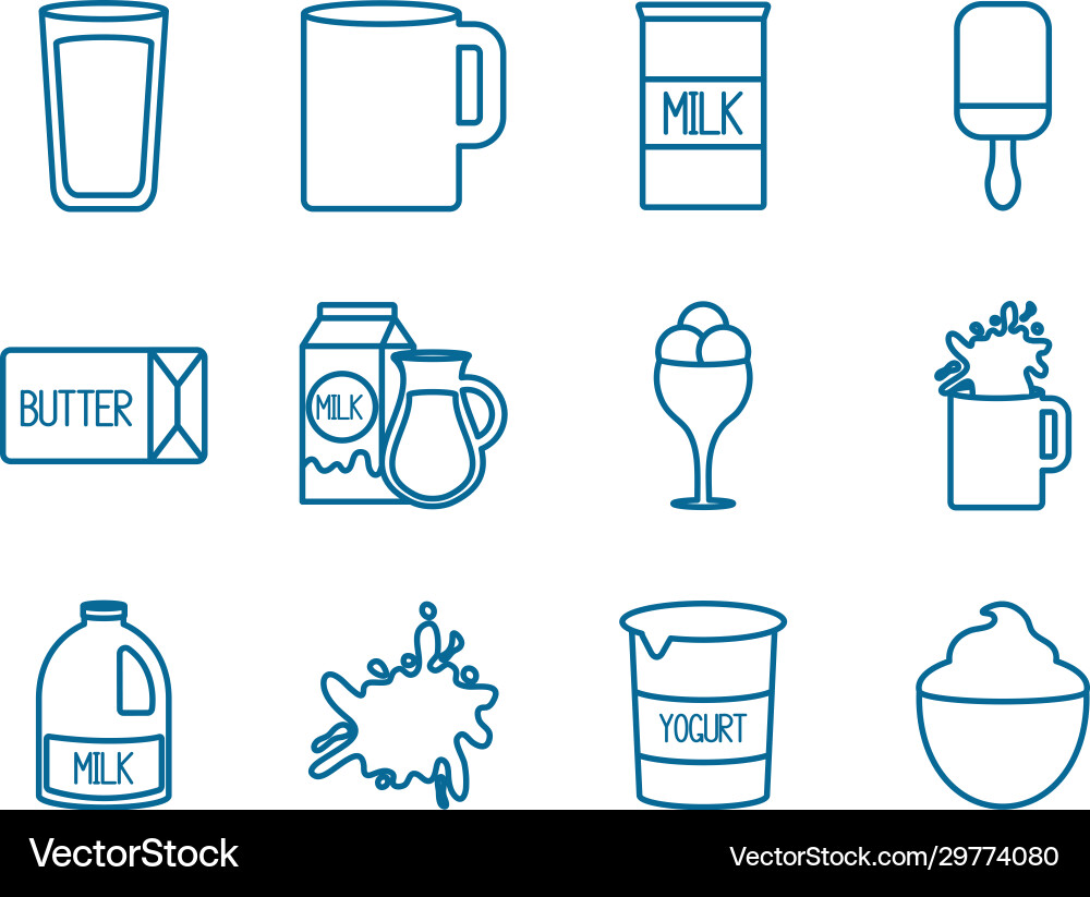 Isolated dairy line style icon set design vector image