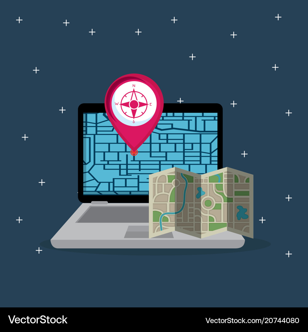 Laptop with gps navigation software Laptop with gps navigation software vector image