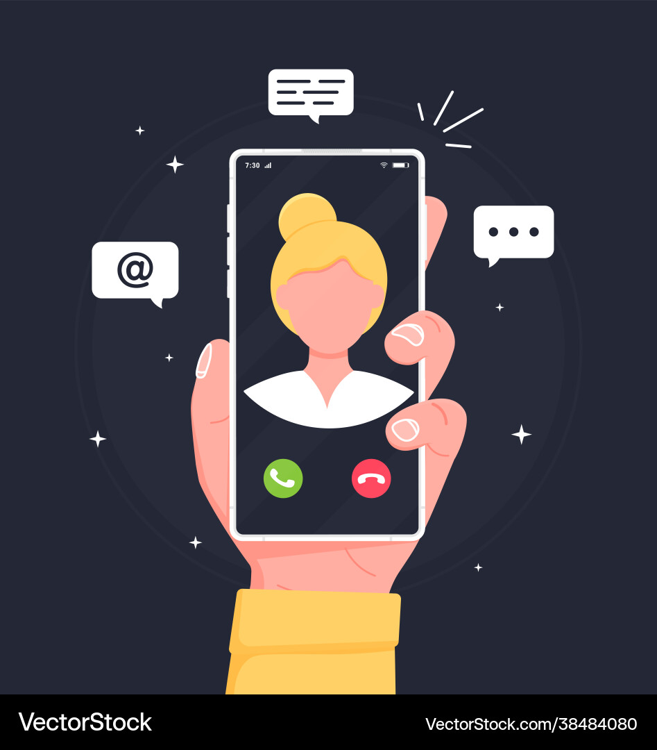 Man hold smartphone using video calling with frien Man hold smartphone using video calling with frien vector image