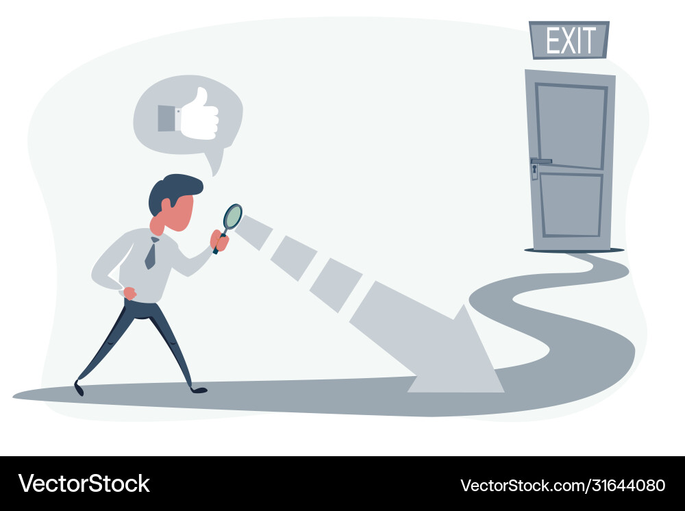 Man with a magnifier is looking for way out Vector Image