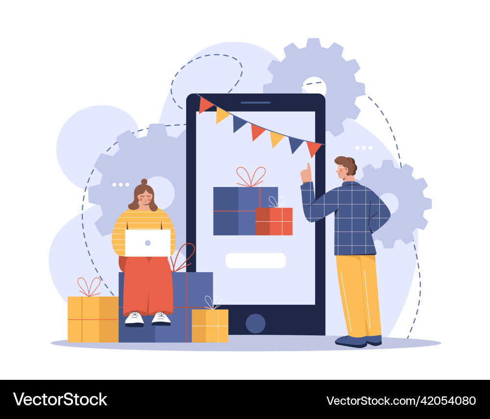 Mobile Shopping & Gift Concept Vector Image