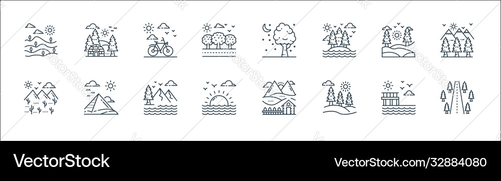 Nature and landscape line icons linear set Nature and landscape line icons linear set vector image